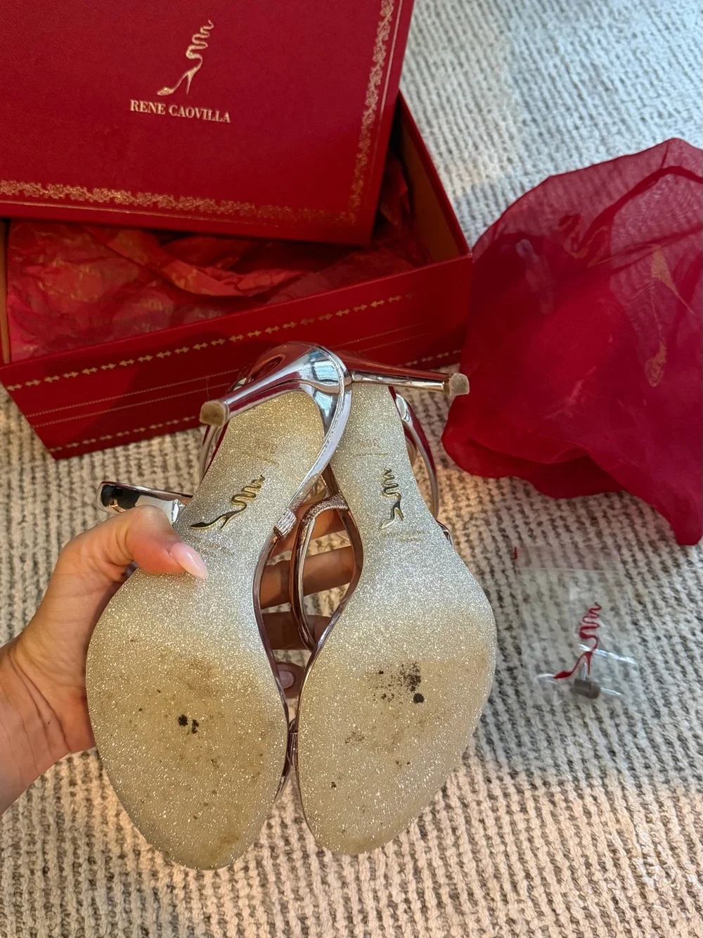 Rene Caovilla Cleo 105 Leather Sandals Wrap-Ankle Stiletto Heels Rose Gold Pink